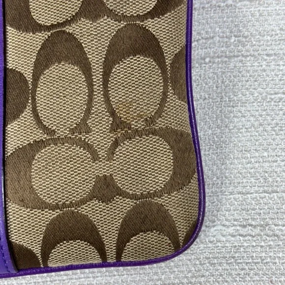 Coach Signature Monogram Canvas Purple Leather Trim Crossbody Bag - Picture 6 of 16